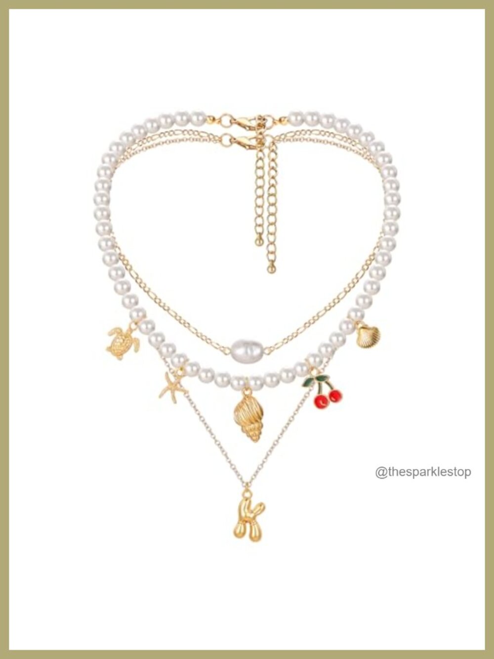 Layered Pearl Necklace Set Gold Alloy 18in Adjustable Pendant Charm